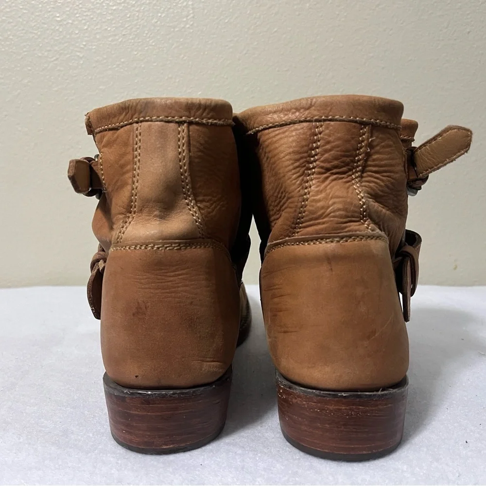 ASH TAN LEATHER DOUBLE BUCKLE BIKER MOTO ANKLE BOOT SIZE 9